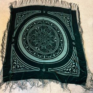 Carucci Vintage Silk Burnout Velvet Piano Fringe Square Wrap Fringe Dark Green